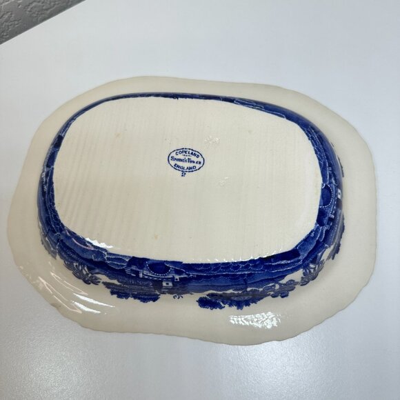 Antique English Copeland Spode's Tower Blue/White Serving Platter 9.5" x 7" EUC - Picture 4 of 10
